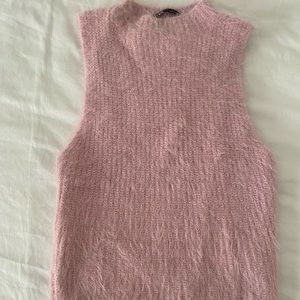 Zara Fuzzy Mock Neck Tank Top Sweater Pink SM new